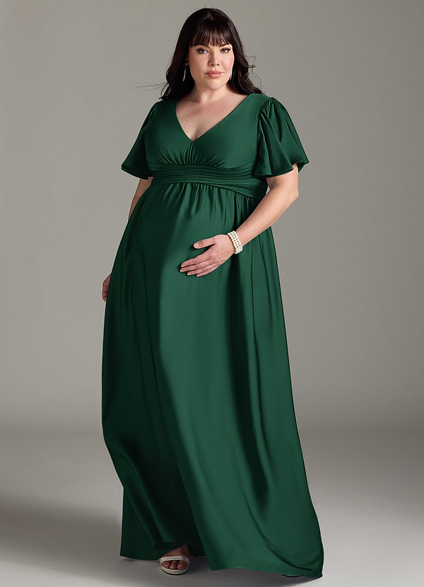 Azazie Verna Brautjungfernkleider für Schwangere A-Linie Gestreift Stretch-Satin Bodenlänge Kleid image1