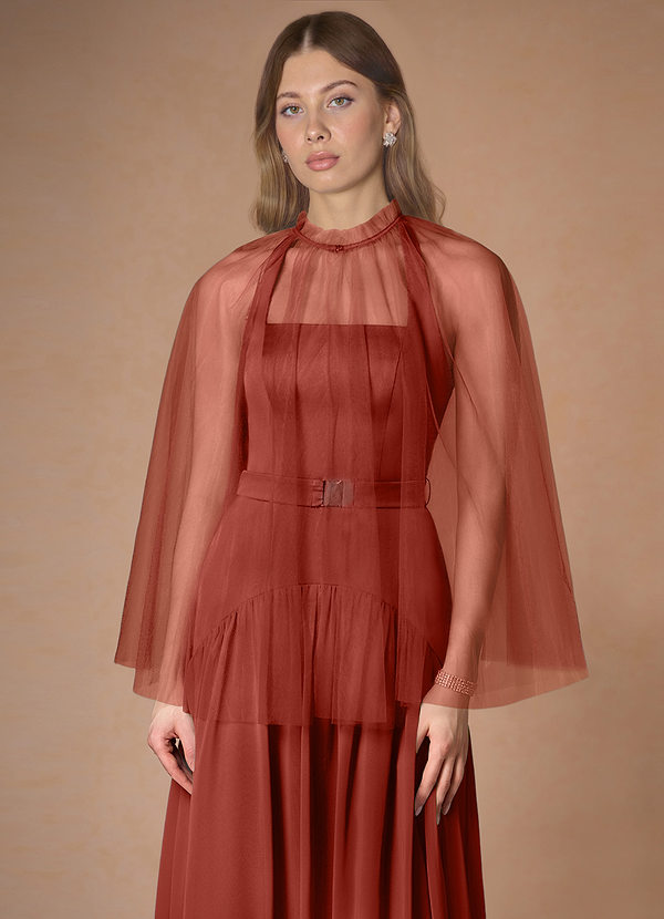front Bijpassende kleur geplooide tule cape