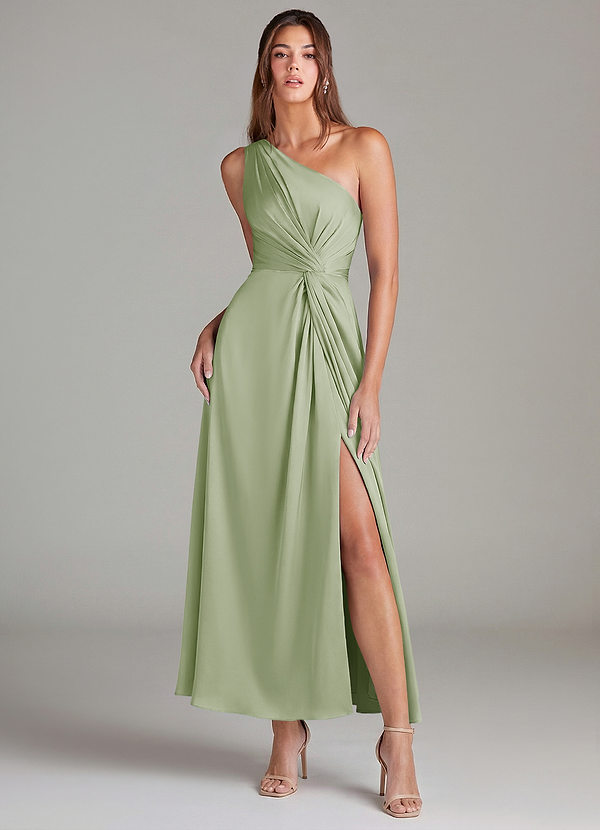 Azazie Brooke Brudtärneklänningar Klä av A-Linje i Stretch Satin Ena axeln Dusty Sage image1