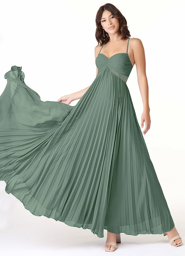 Azazie Devyn Bridesmaid Dresses Eucalyptus A-Line Corset Chiffon Dress image1