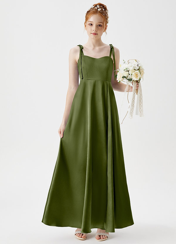 Azazie Rosey Junior Olive A-Line Sweetheart Neckline Metallic Satin Dress image1