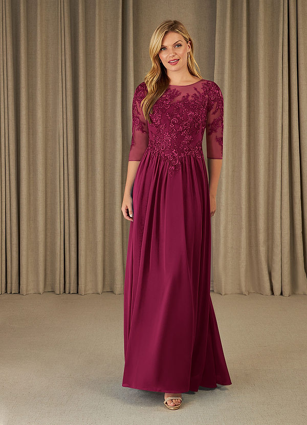 Azazie Mirielle Mother of the Brides Dresses Burgundy A-Line Scoop Lace Chiffon Dress image1