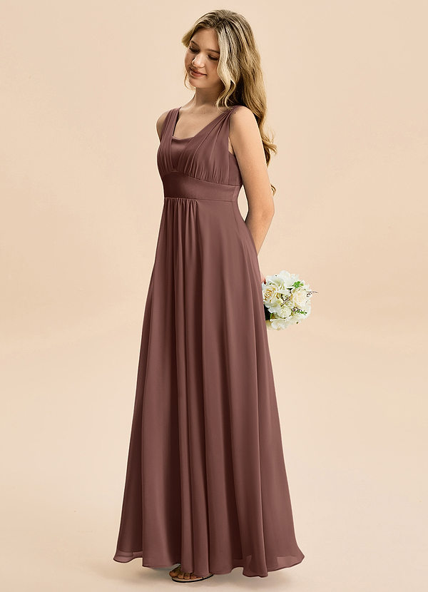 Azazie Odette Junior Vestido de Expresado de Gasa de Corte en A con Escote de Corazón image1