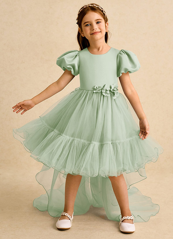 Azazie Cocoa Vestidos de Niña de Flores Vestido de Salvia Polvorienta de Tul de Princesa con Plisado image1