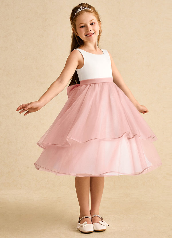 Azazie Rene Flower Girl Dresses Ivory Rosette A-Line Bow Tulle Dress image1