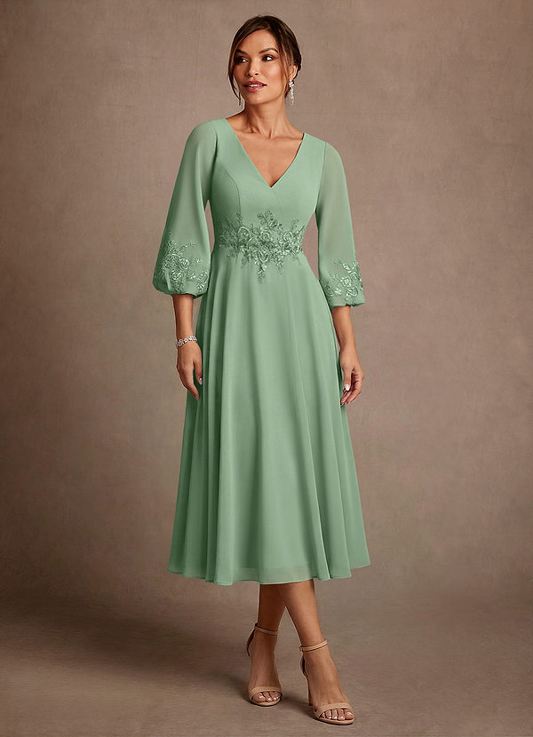 Azazie Ana Brautmutterkleider A-Linie Spitze Chiffon Kleid Matcha image1