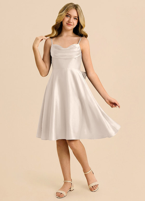 Azazie Bear Junior White Alabaster A-Line Sweetheart Neckline Stretch Satin Dress image1