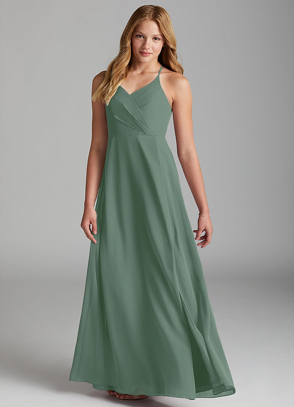 Azazie Davis Junior Eucalyptus A-Line Chiffon Dress image1