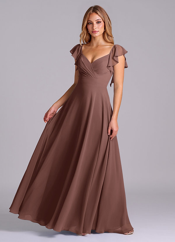 Azazie Leilani Bridesmaid Dresses Espresso A-Line Pleated Chiffon Dress image1