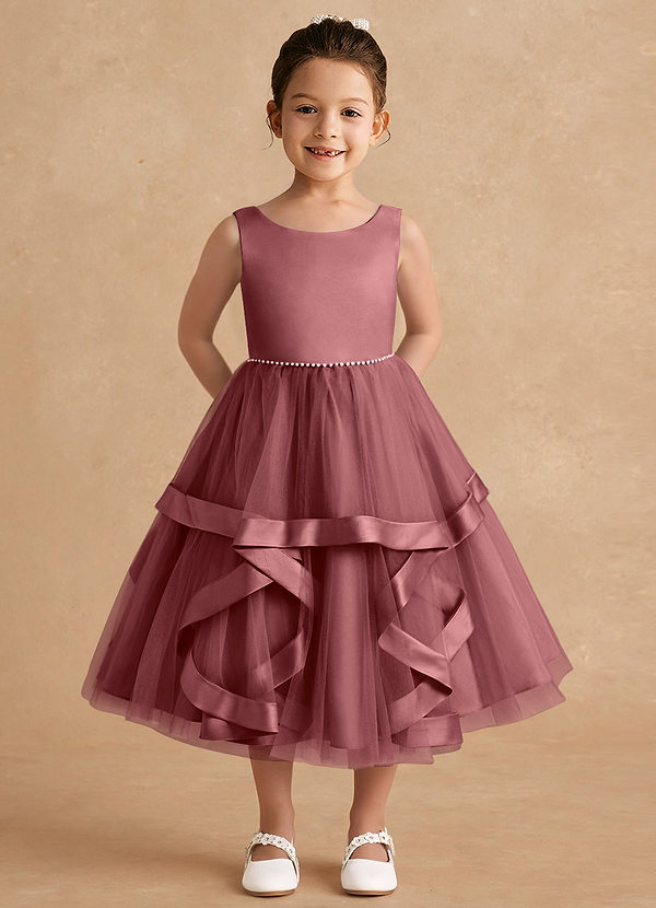 Azazie Posy Blumenkinder Kleider A-Linie Mit Perlen Tüll Kleid Amethyst image1
