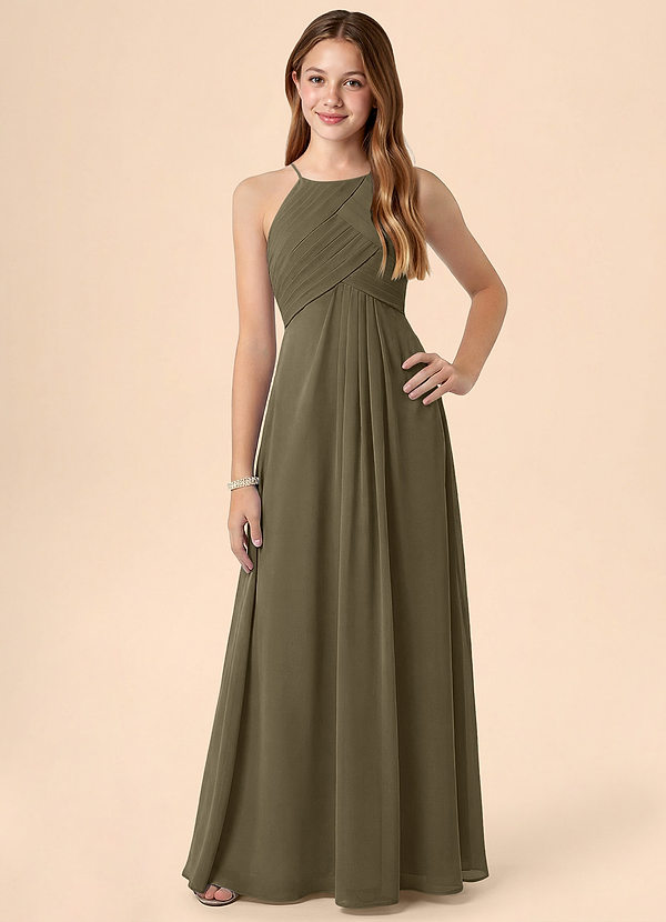 Azazie Ginny Junior Vestido de Verde Sauce de Gasa de Corte en A con Plisado image1