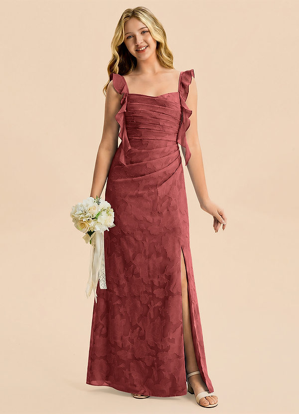 Azazie Jessamine Junior Meerjungfrau-Linie Herzausschnitt Blumen-Burnout Kleid Terrakotta image1