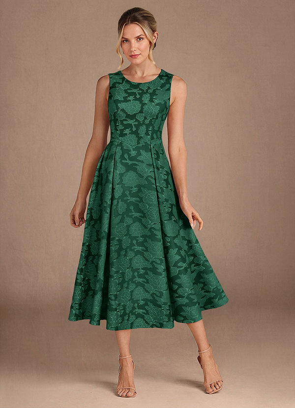 Azazie Fulton Mother of the Brides Dresses Dark Green A-Line Pleated Floral Burnout Dress image1