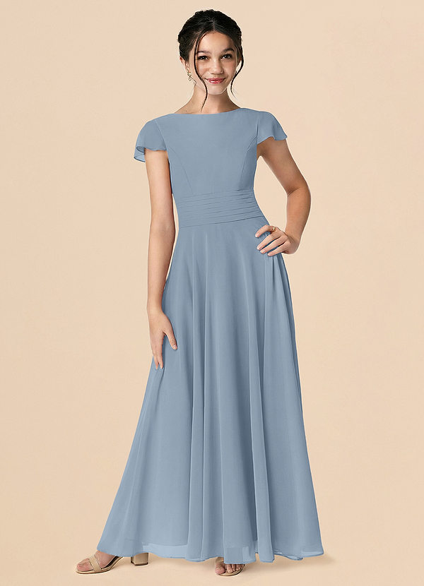 Azazie Payton Dusty Blue A-Line Bow Chiffon Dress image1