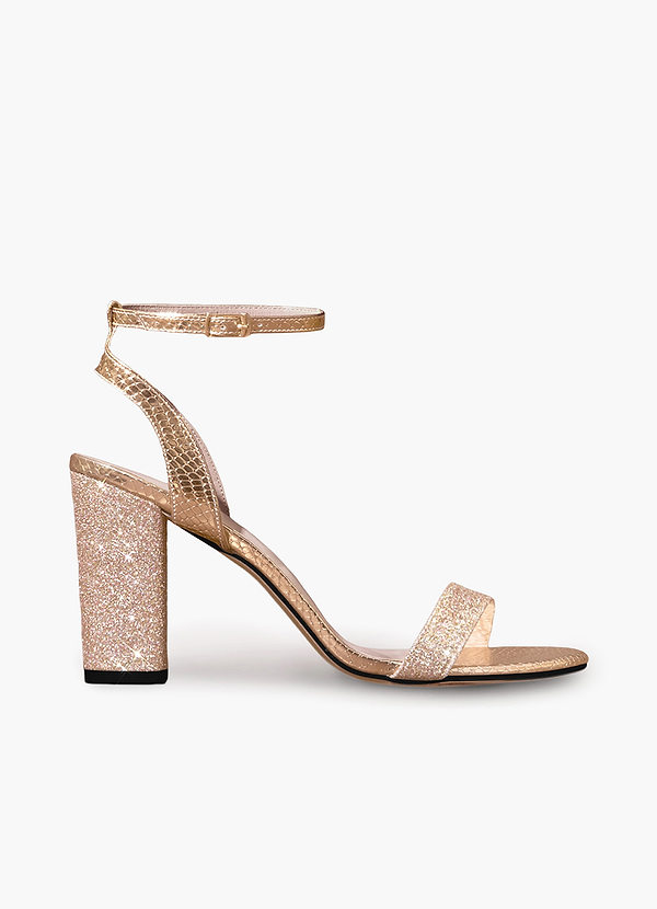 front Glitter Ankle Block Heel Sandals