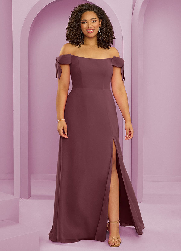 Barbie ♥ Azazie Bruidsmeisjes Jurken Converteerbaar Jurk van Chiffon met A-Lijn Off the Shoulder Sangria image1