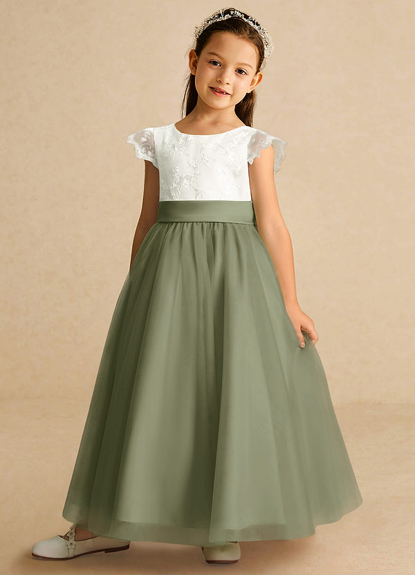 Azazie Pookie Flower Girl Dresses Pistachio A-Line Lace Tulle Dress image1