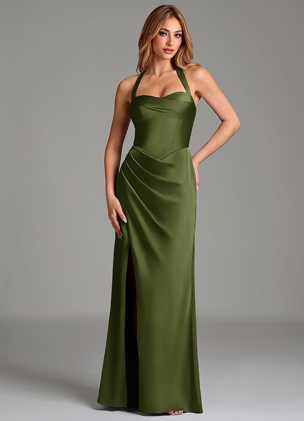 Azazie Serenity Bridesmaid Dresses Olive Mermaid Sweetheart Neckline Stretch Satin Dress image1