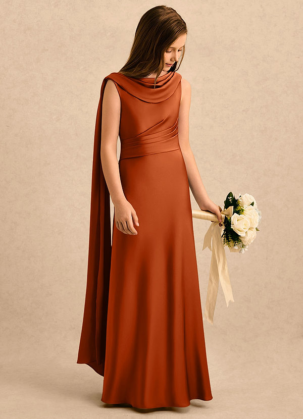 Azazie Sanah Girls Formal Blommflicksklänningar Klänning A-Line i Stretch Satin Plisserad image1