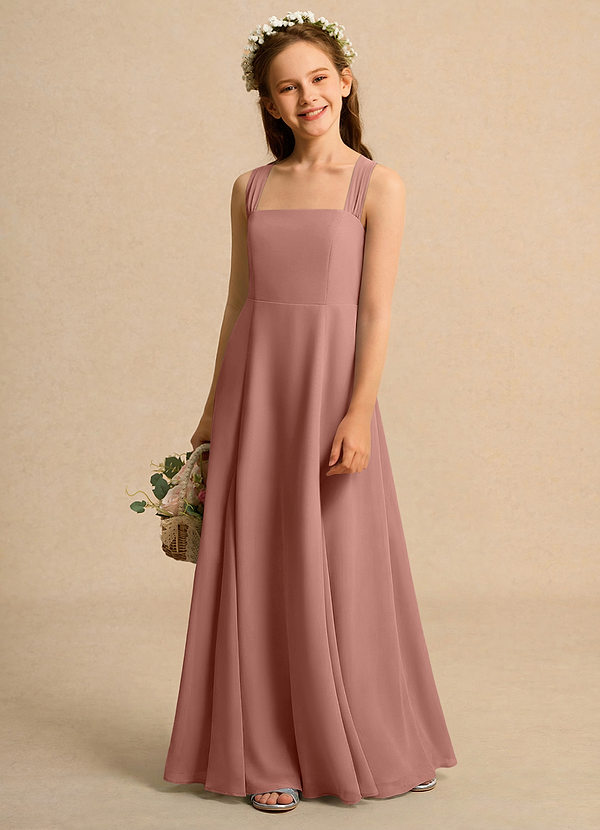 Azazie Tater Junior Formal Vestidos de Niña de Flores Vestido de Rosa De Cedro de Gasa de Corte En A con Plisado image1