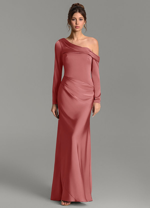 Azazie Sandra Abiti da Damigella Abito Sirena in Raso Elasticizzato Maniche Lunghe Rosa Antica image1