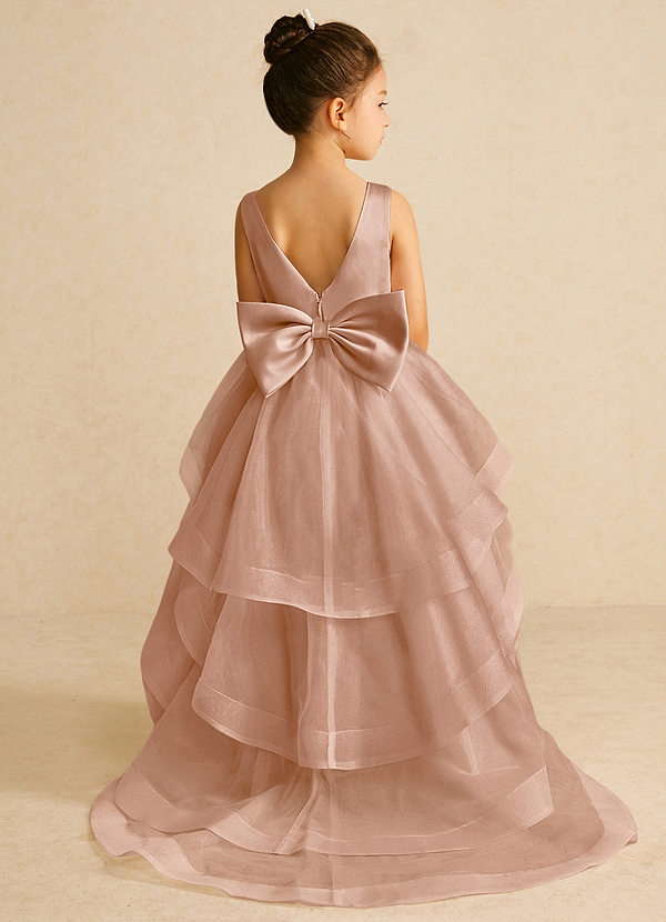 Azazie Pumpkin Flower Girl Dresses Champagne Rose A-Line Convertible Tulle Dress image1