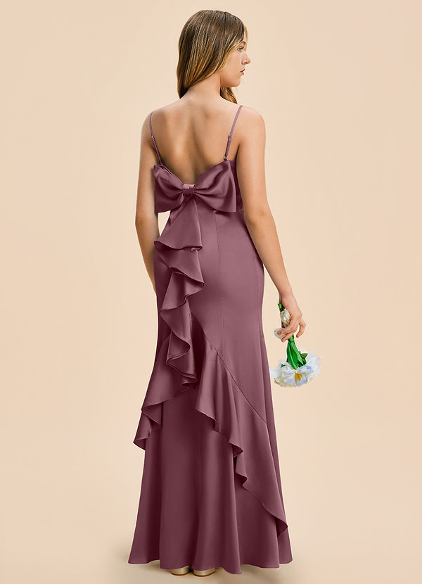 Azazie Lioren Junior Amethyst Sheath Bow Stretch Satin Dress image1