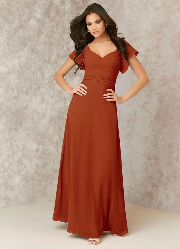 Paprika Flutter Sleeve Chiffon ALine Dress Bridesmaid Dresses Azazie