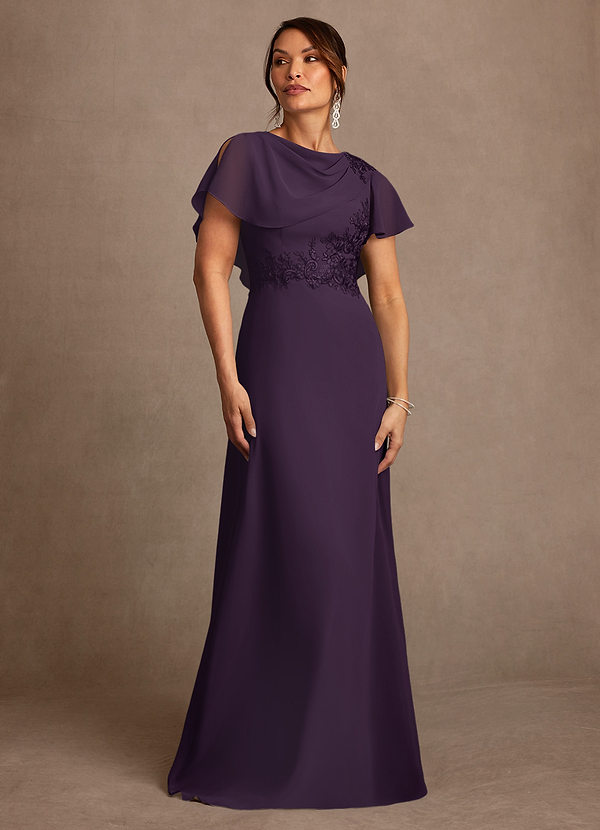 Azazie Frieda Mother of the Brides Dresses Plum A-Line Applique Chiffon Dress image1