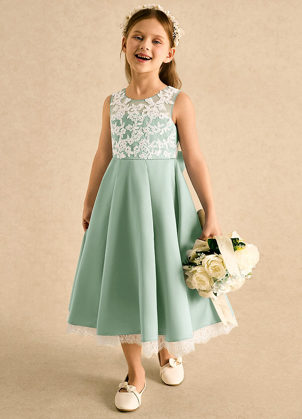 Amari Flower Girl Dresses Agave A-Line Lace Matte Satin Dress image1