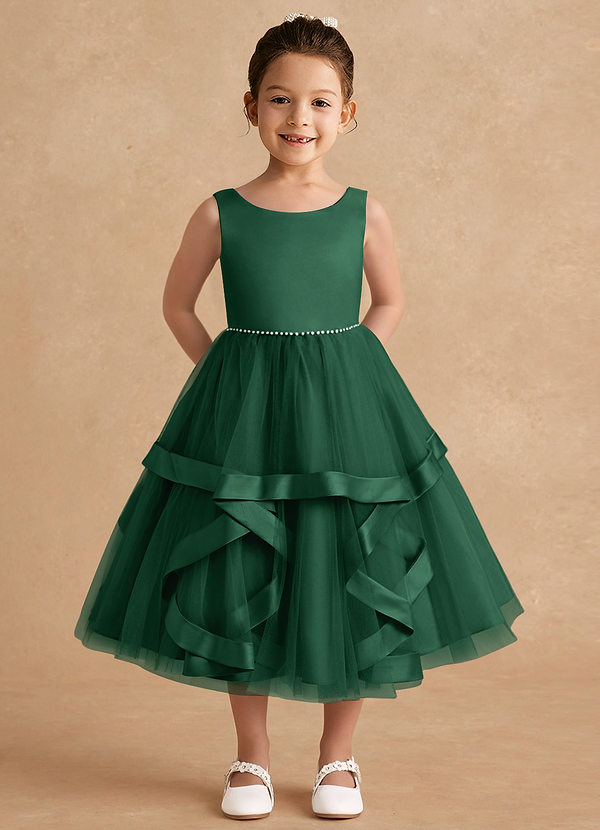 Azazie Posy Blumenkinder Kleider A-Linie Mit Perlen Tüll Kleid Dunkelgrün image1
