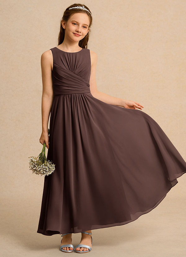 Azazie Ducky Girls Formal Vestidos de Niña de Flores Vestido de Ganache de Gasa de Corte en A con Plisado image1