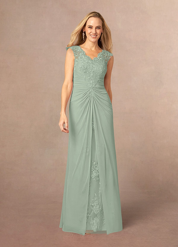 A-Line Dusty Sage Lace Appliques Formal Dresses