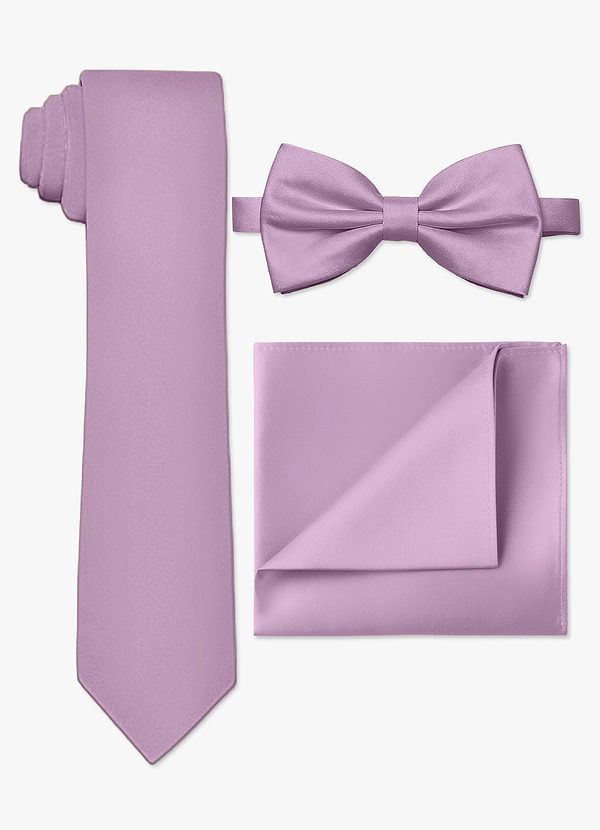 front Ensemble cravate fine, nœud papillon et pochette en satin mat