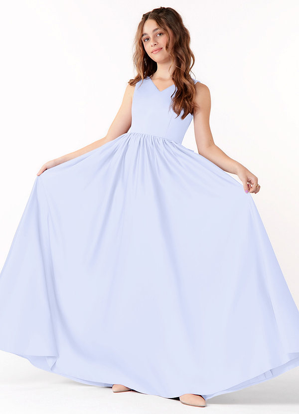 Azazie Hathaway Junior A-Linie Schleifen Matte Satin Kleid Lavendel image1
