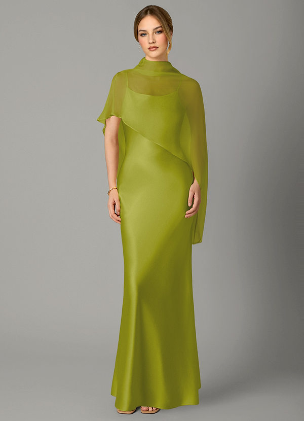 Azazie Jaleesa Bridesmaid Dresses Lemongrass A-Line High Neck Stretch Satin Dress image1