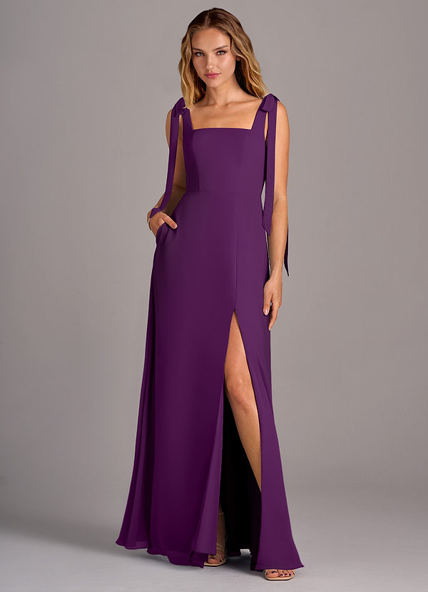 Azazie Debra Bridesmaid Dresses Grape A-Line with Pockets Chiffon Convertible Dress image1