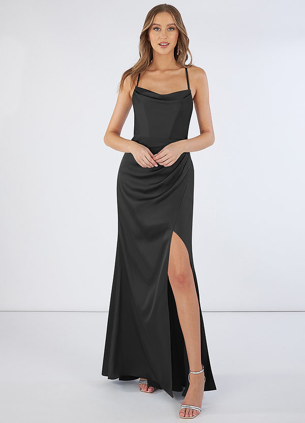 Azazie Marzia Bridesmaid Dresses Sheath Pleated Stretch Satin Floor-Length Dress image2