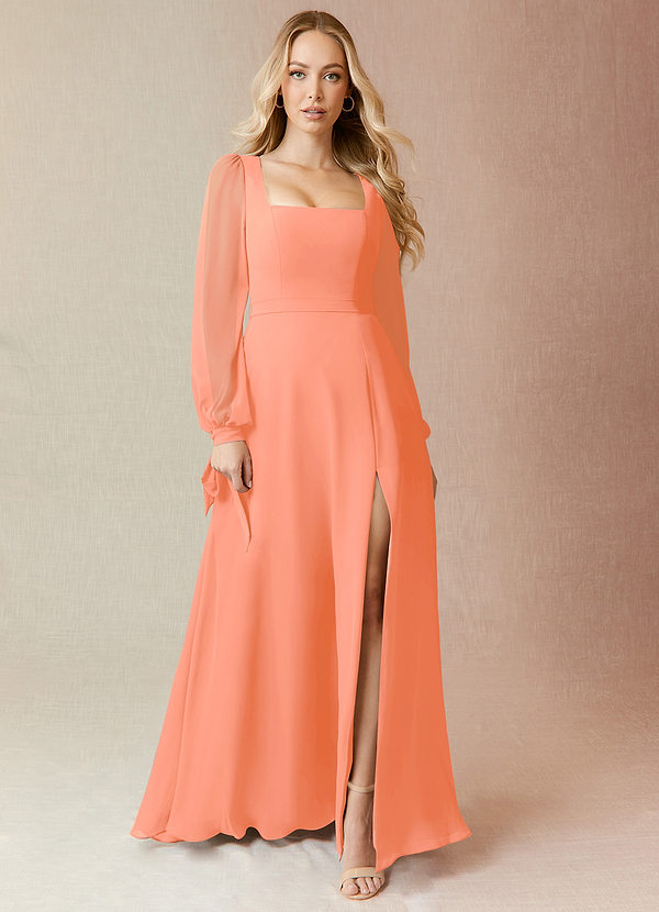 Azazie Leonia Bridesmaid Dresses A-Line Long Sleeve Chiffon Floor-Length Dress image1