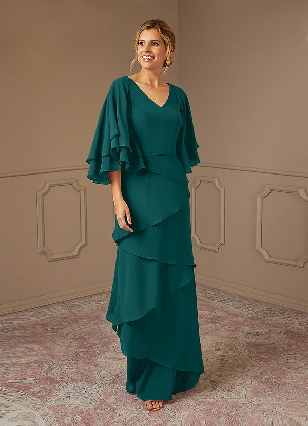 Azazie OHara Abiti da Mamma Sposa Abito A-Line in Chiffon con Scollo a V Verde Pavone image1