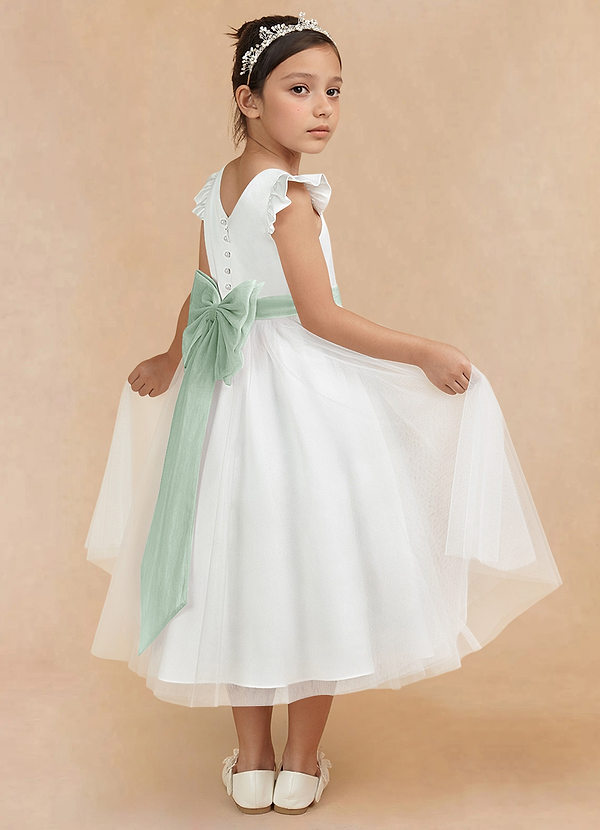 Azazie Hemi Flower Girl Dresses Ivory Agave A-Line Bow Tulle Dress image1