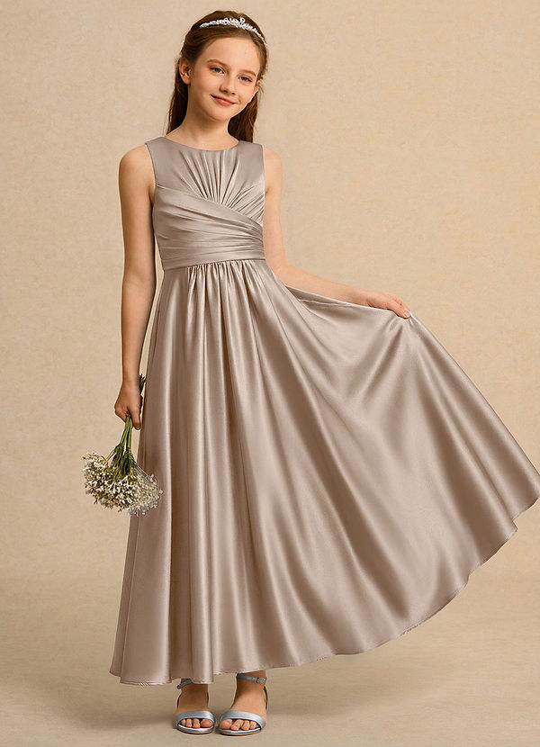 Ducky Girls Formal Flower Girl Dresses Taupe A-Line Pleated Stretch Satin Dress image1