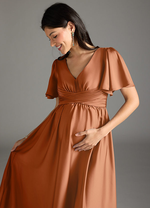 Azazie Verna Abiti da damigella premaman Abito A-Line Increspato Raso Elasticizzato Floor-Length image1