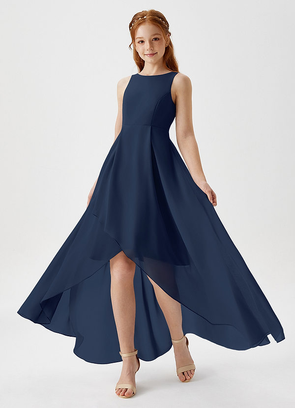 Azazie Lizette Junior Dark Navy A-Line Pleated Chiffon Dress image1