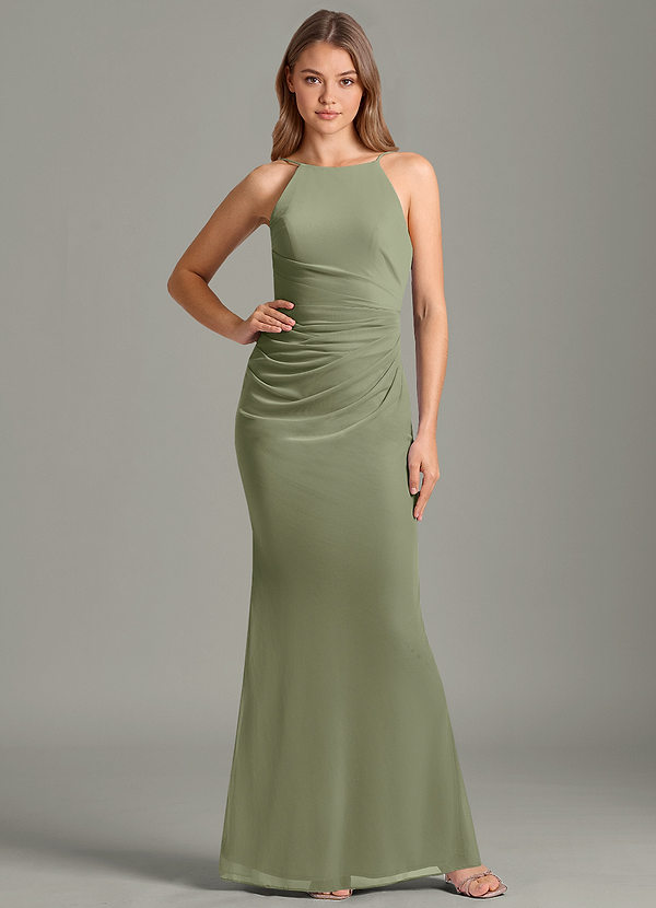 Azazie Sorcha Bridesmaid Dresses Pistachio Mermaid Pleated Mesh Dress image1