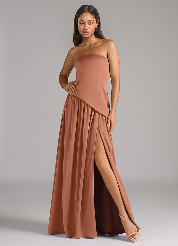 Azazie Adeline Vestidos Dama de Honor Vestido de Bronceador de Satén Elástico de Corte en A Convertible con Sin tirantes image1