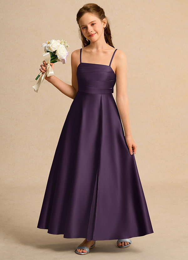 Azazie Pebbles Junior Formal Flower Girl Dresses Vestido de Ciruela de Satin Mate de Corte En A con Plisado image1
