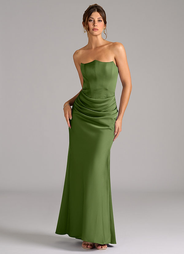 Azazie Debby Bruidsmeisjes Jurken Converteerbaar Jurk van Stretch Satijn met Zeemeermin Strapless Jeneverbes image1