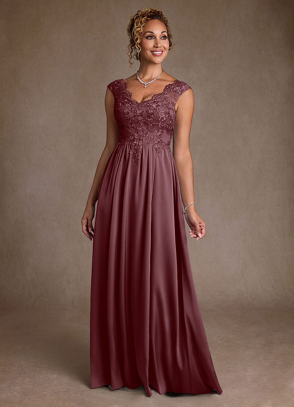 Azazie Amethyst Robe Mère de la Mariée & du Marié Robe Trapèze en Dentelle Sangria image1