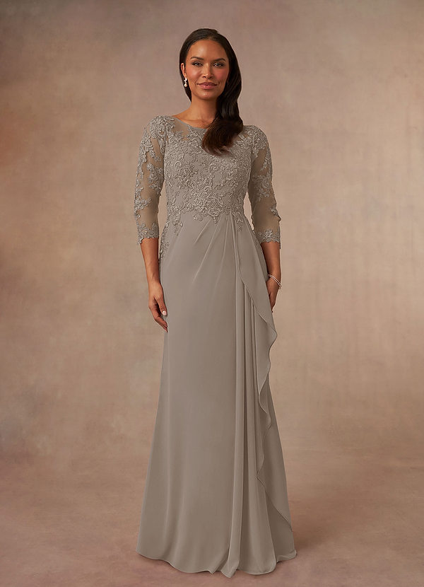 Azazie Calanthe Brautmutterkleider A-Linie Schaufel Chiffon Kleid Taupe image1